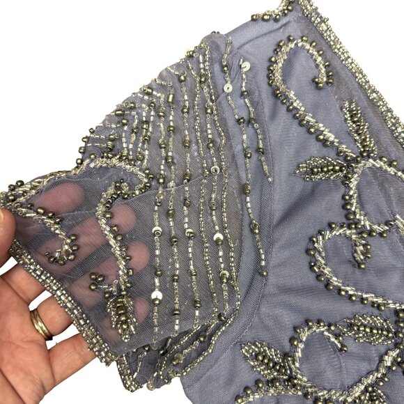 NEW Women's PISARRO NIGHTS Beaded Mesh Midi Cocktail Dress/Gown Violet | Size 8 - Picture 8 of 15